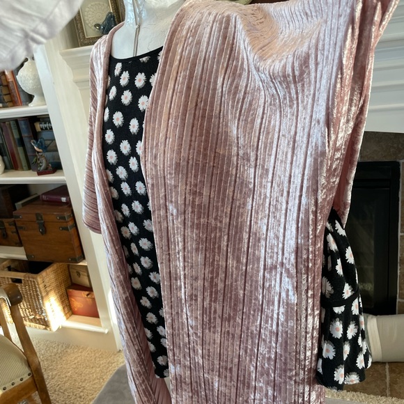 NWT Francesca OS pink velvet drape shawl vest open front kimono - Picture 3 of 9